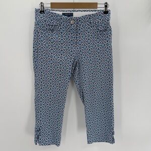 VERVE BLUES Pants Womens 8 Blue White Print Crop Capri Casual Classic Spring